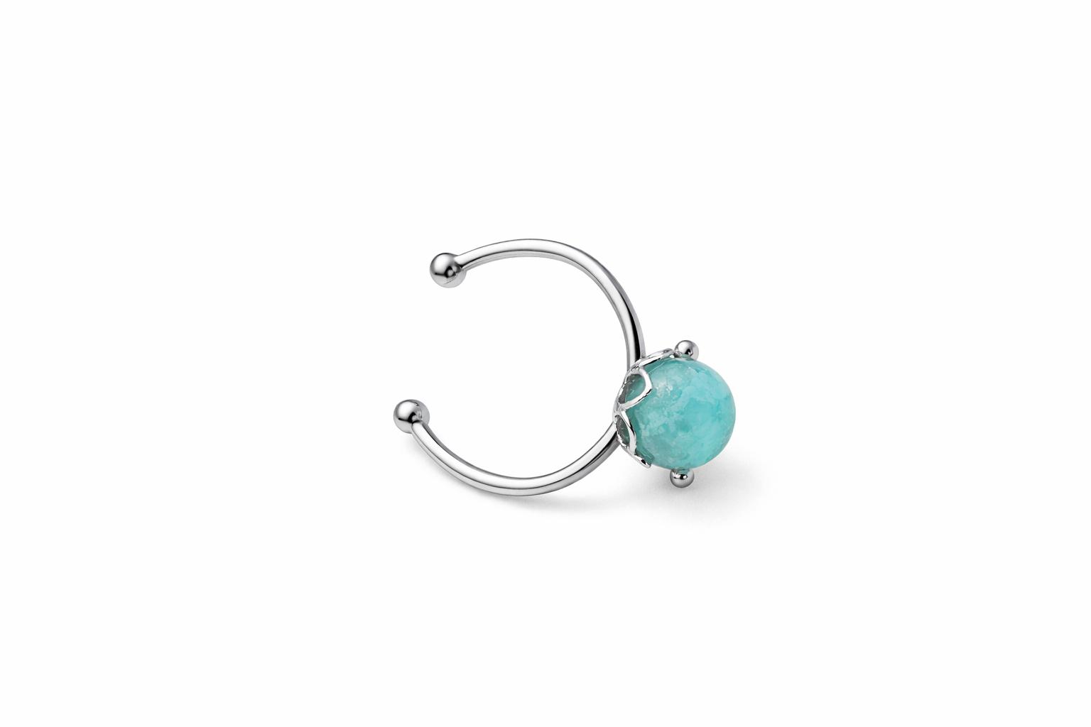 Open silver ring set with a single turquoise bead